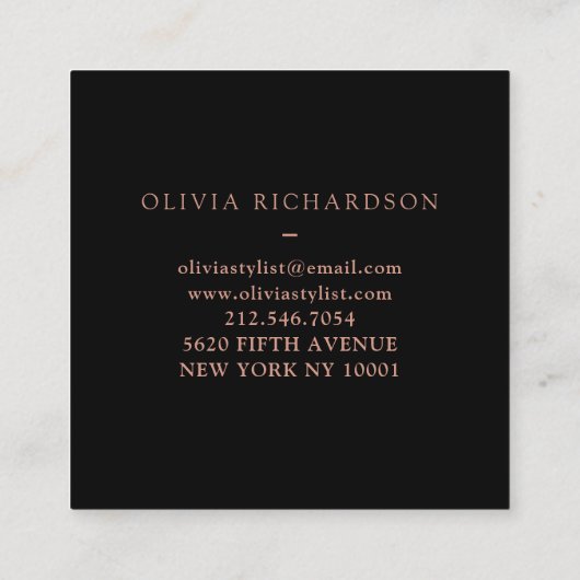 Zwarte Waterverf en Faux Roos Gold Leaves Vierkante Visitekaartje (Achterkant)