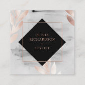Zwarte Waterverf en Faux Roos Gold Leaves Vierkante Visitekaartje (Voorkant)
