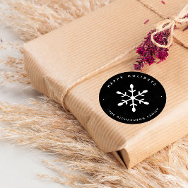 Zwarte Waterverf en witte sneeuwvlok | Kerstmis Ronde Sticker