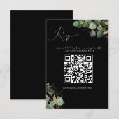  Zwarte Waterverf Eucalyptus QR Code Reactiekaart RSVP Kaartje (Voorkant / Achterkant)