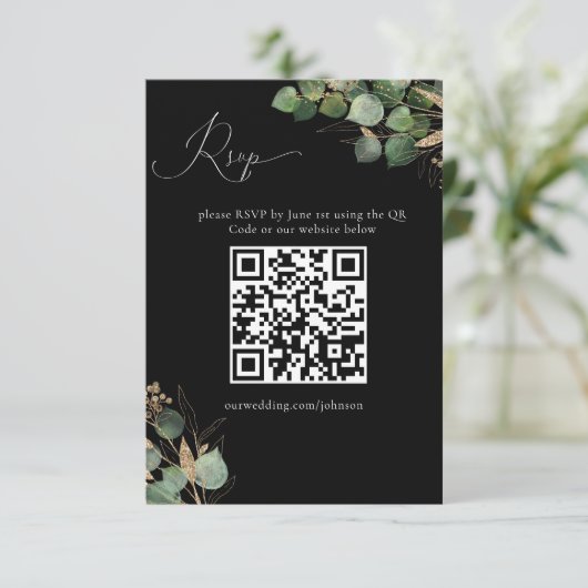 Zwarte Waterverf Eucalyptus QR Code Response Kaart (Staand voorkant)