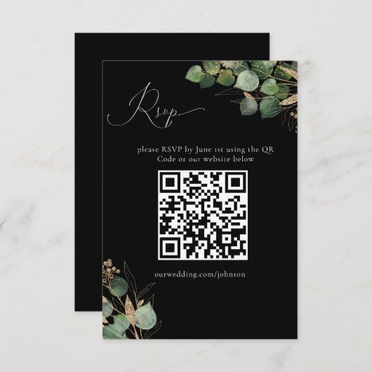 Zwarte Waterverf Eucalyptus QR Code Response Kaart (Voorkant / Achterkant)