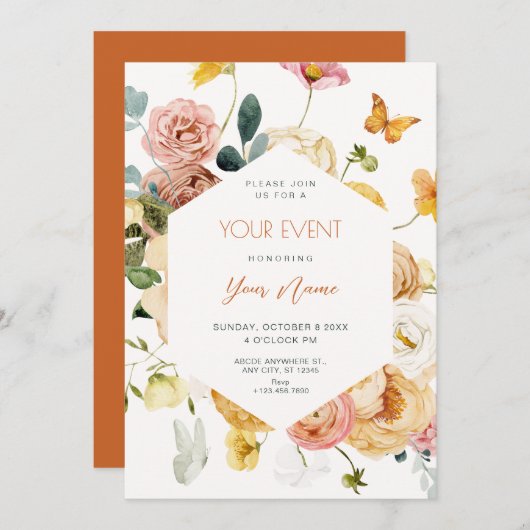 Zwarte Waterverf floral elegant Kaart (Voorkant / Achterkant)