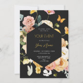 Zwarte Waterverf floral elegant Kaart (Voorkant)