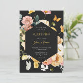 Zwarte Waterverf floral elegant Kaart (Staand voorkant)