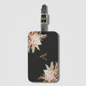 Zwarte Waterverf Floral Monogram roze bloemen Bagagelabel (Voorkant (verticaal))