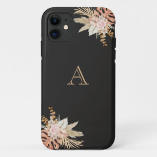 Zwarte Waterverf Floral Monogram roze bloemen Case-Mate iPhone Case