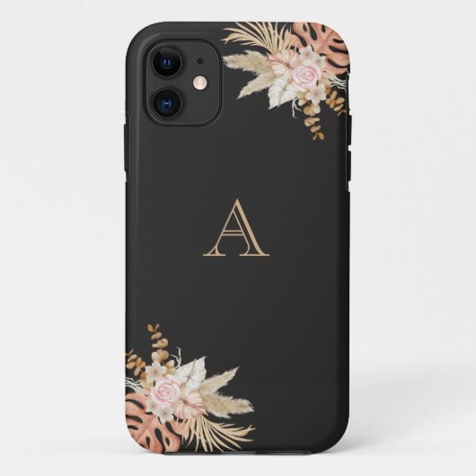 Zwarte Waterverf Floral Monogram roze bloemen Case-Mate iPhone Case (Achterkant)