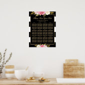 Zwarte Waterverf Floral Wedding Seating Chart 12 Poster (Keuken)