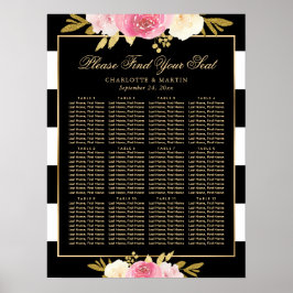 Zwarte Waterverf Floral Wedding Seating Chart 12 Poster