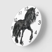 Zwarte Waterverf Friesian Horse prancing Ronde Klok (Hoek)
