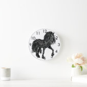 Zwarte Waterverf Friesian Horse prancing Ronde Klok (Huis)
