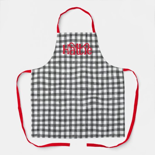 Zwarte Waterverf Gingham Persoonlijk Schort (Voorkant)