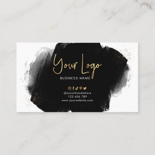 Zwarte Waterverf Gold Glitter Beauty Loyalty-kaart Klantenkaartje (Achterkant)