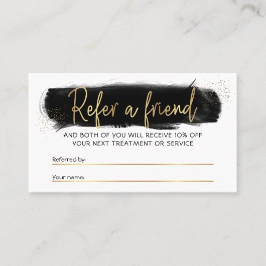 Zwarte Waterverf Gold Glitter Beauty-referentiekaa Aanbevelingskaartje (Voorkant)