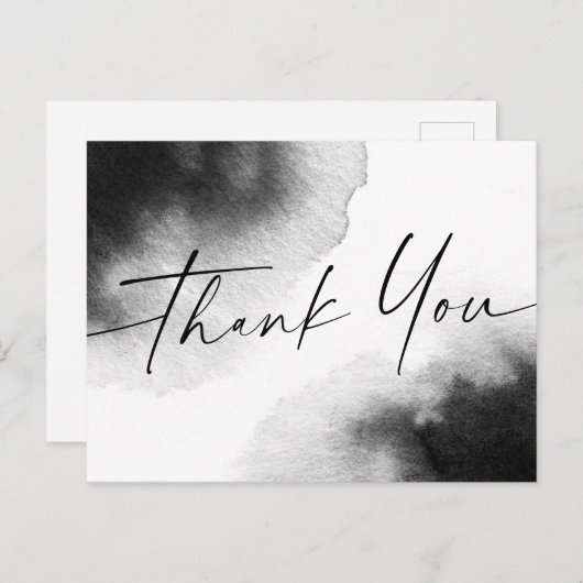 Zwarte waterverf handgeschreven script bedankt briefkaart (Voorkant / Achterkant)