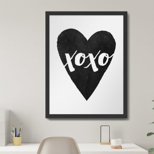 Zwarte Waterverf Hart XOXO Valentijnsdag Art Poster