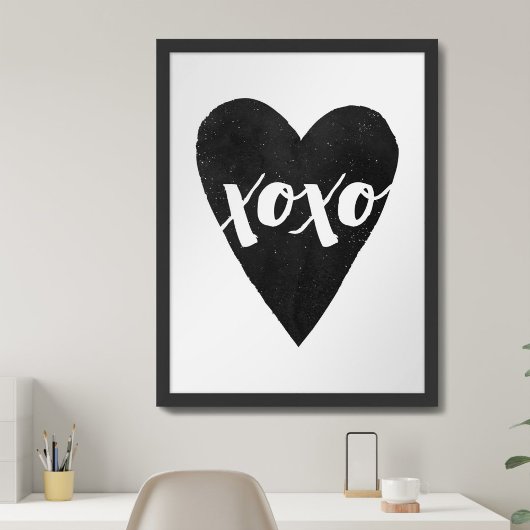 Zwarte Waterverf Hart XOXO Valentijnsdag Art Poster