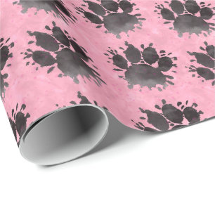 Zwarte Waterverf Hondenpootafdruk Patroon Aangepas Cadeaupapier