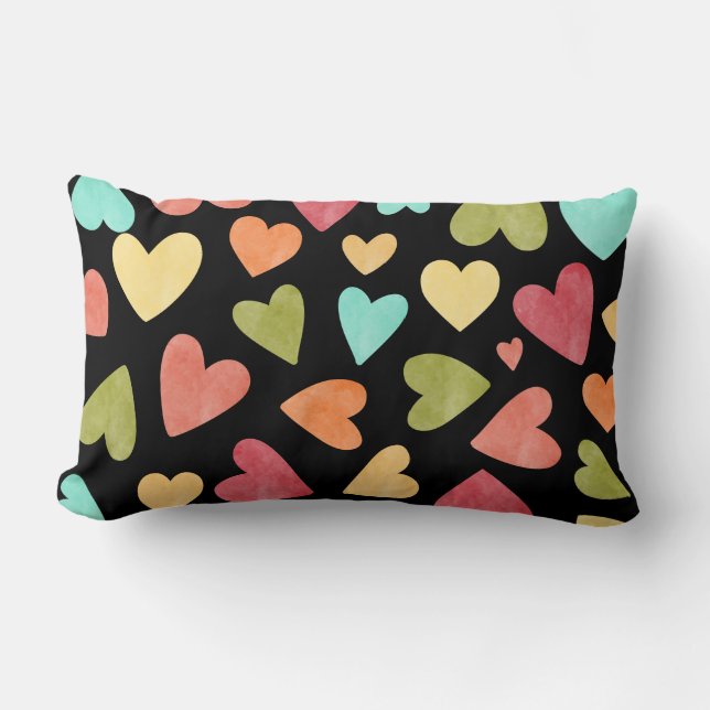 Zwarte Waterverf Hoorspatroon, roze, blauw groen Kussen (Voorkant)