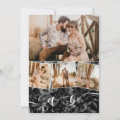 Zwarte waterverf initialen bruiloft met foto's kaart (Achterkant)