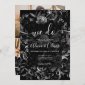 Zwarte waterverf initialen bruiloft met foto's kaart (Voorkant / Achterkant)