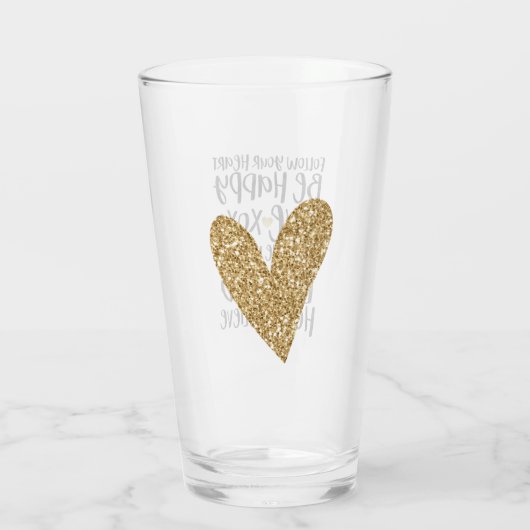 Zwarte Waterverf Inspirerend woorden Gold Heart Glas (Achterkant)