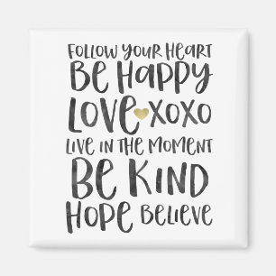 Zwarte Waterverf Inspirerend woorden Gold Heart Magneet