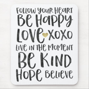 Zwarte Waterverf Inspirerend woorden Gold Heart Muismat