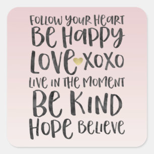 Zwarte Waterverf Inspirerend woorden Gold Heart Vierkante Sticker