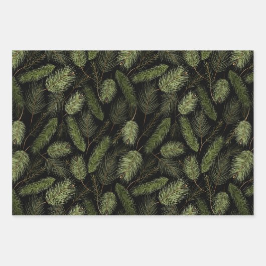 Zwarte waterverf kerstpatronen set inpakpapier vel (Voorkant 3)