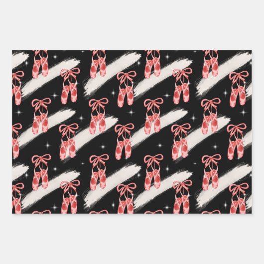 Zwarte waterverf kerstpatronen set inpakpapier vel (Voorkant 2)