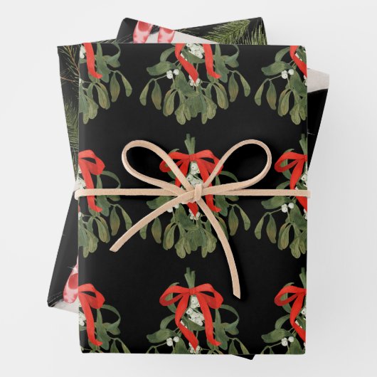 Zwarte waterverf kerstpatronen set inpakpapier vel (In situ)