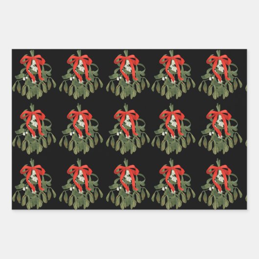 Zwarte waterverf kerstpatronen set inpakpapier vel (Voorkant)