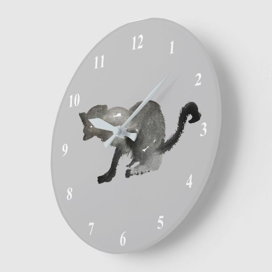 Zwarte waterverf keukenkat grote klok (Hoek)