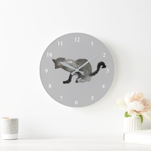 Zwarte waterverf keukenkat grote klok (Huis)