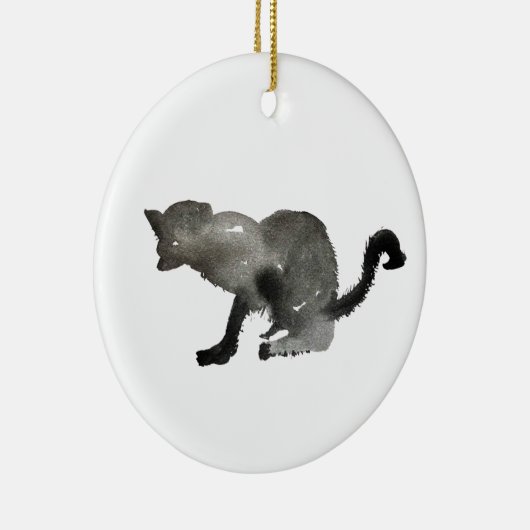 Zwarte waterverf keukenkat keramisch ornament (Rechts)