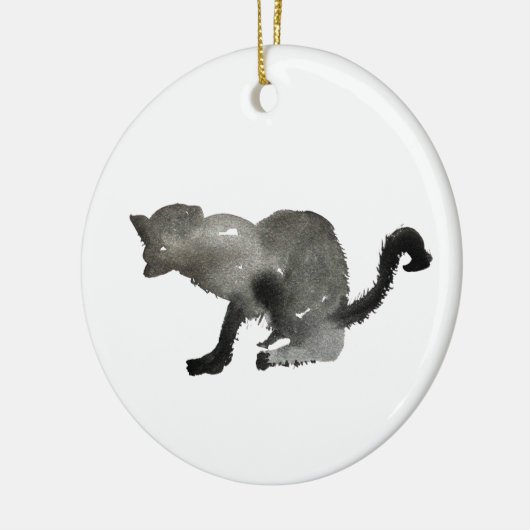 Zwarte waterverf keukenkat keramisch ornament (Links)