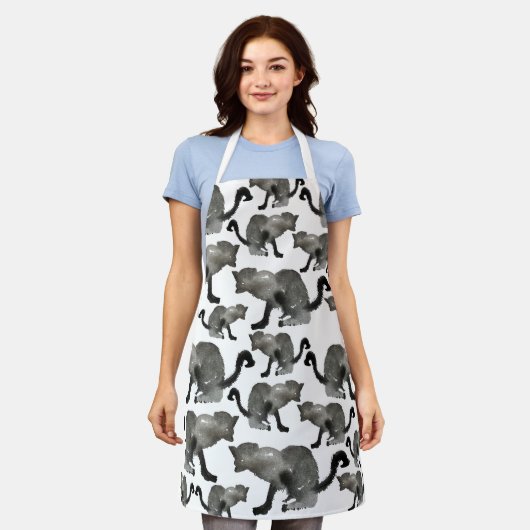 Zwarte waterverf keukenkat schort (Gedragen)