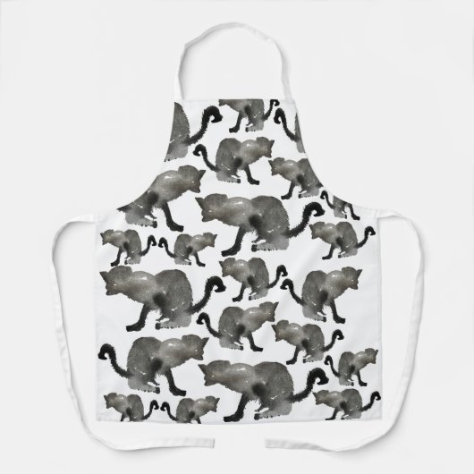 Zwarte waterverf keukenkat schort (Voorkant)