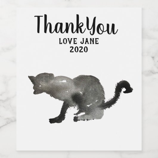 Zwarte waterverf keukenkat wijn etiket (Enkel label)