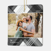 Zwarte Waterverf met schilfers kerstfoto Keramisch Ornament (Links)