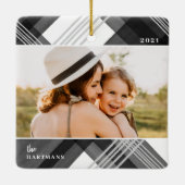 Zwarte Waterverf met schilfers kerstfoto Keramisch Ornament (Achterkant)