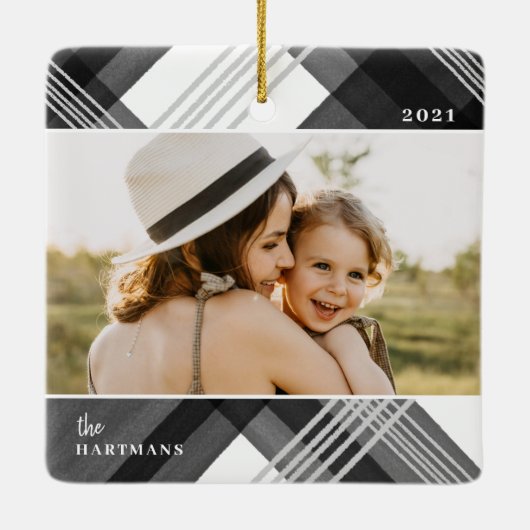 Zwarte Waterverf met schilfers kerstfoto  Keramisch Ornament (Achterkant)