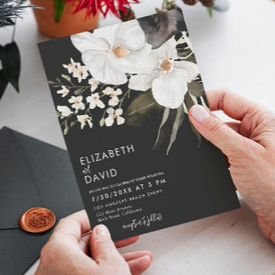 Zwarte Waterverf Modern Luxury Orchid Wedding Kaart