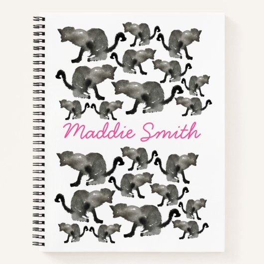 Zwarte waterverf monochrome kat notitieboek (Voorkant)