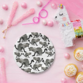 Zwarte waterverf monochrome kat papieren bordje (Feest)