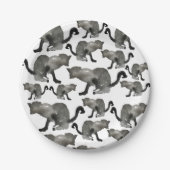 Zwarte waterverf monochrome kat papieren bordje (Voorkant)