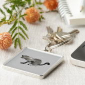 Zwarte waterverf monochrome kat sleutelhanger (Zijkant)