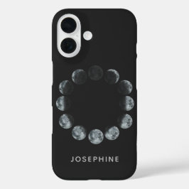 Zwarte Waterverf Moon Phases Personeelsformaten iPhone 16 Hoesje